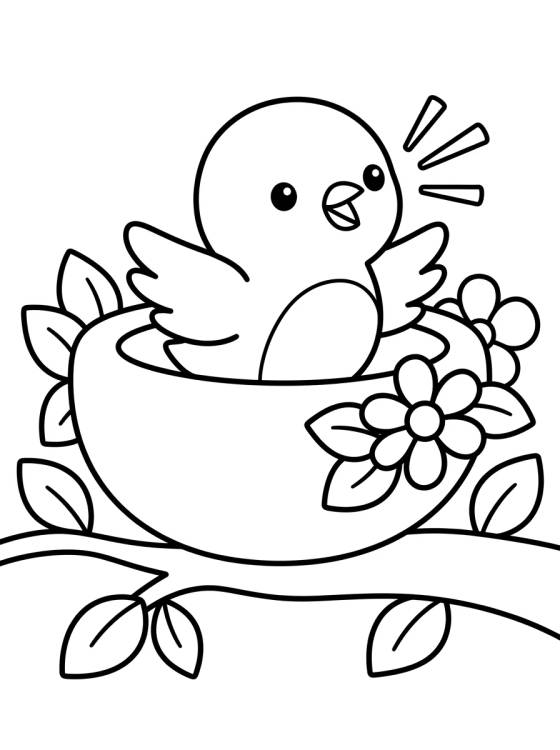 Desenho de Pajarito en su Nido Floreado para colorir e imprimir grátis
