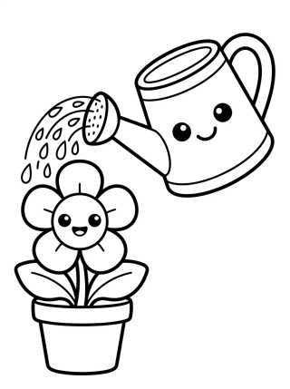 Desenho de Regadera Amistosa y Florecita para colorir e imprimir grátis