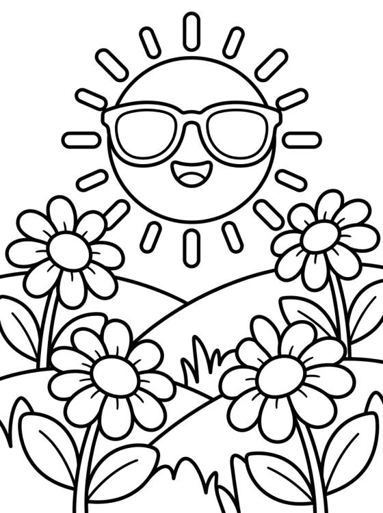 Desenho de Sol Brillando en las Margaritas para colorir e imprimir grátis