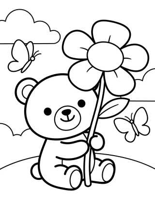 Desenho de Osito con Flor de Primavera para colorir e imprimir grátis