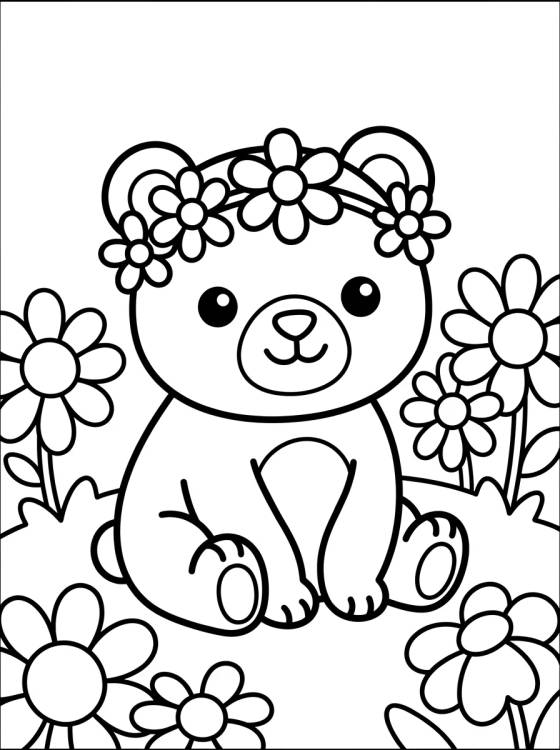 Desenho de Osito en el Campo de Flores para colorir e imprimir grátis