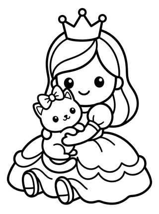 Desenho de Princesa con Gatito para colorir e imprimir grátis