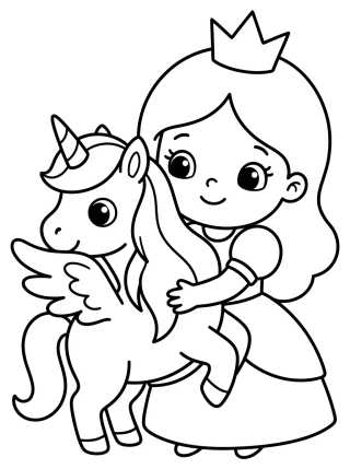 Desenho de Princesa y el Unicornio Lindo para colorir e imprimir grátis