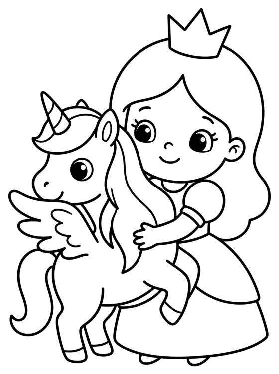 Desenho de Princesa y el Unicornio Lindo para colorir e imprimir grátis