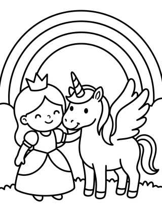 Desenho de Princesa y el Unicornio para colorir e imprimir grátis
