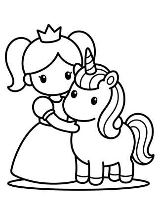 Desenho de Princesa y Unicornio Tierno para colorir e imprimir grátis