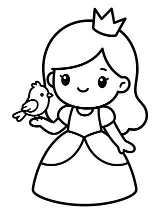 Desenho de Princesa Kawaii con Pajarito para colorir e imprimir grátis
