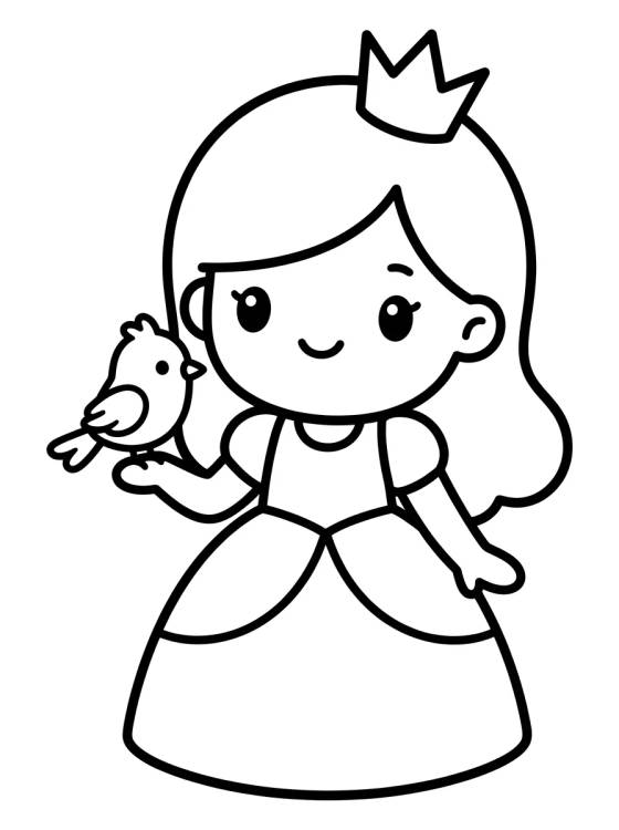 Desenho de Princesa Kawaii con Pajarito para colorir e imprimir grátis