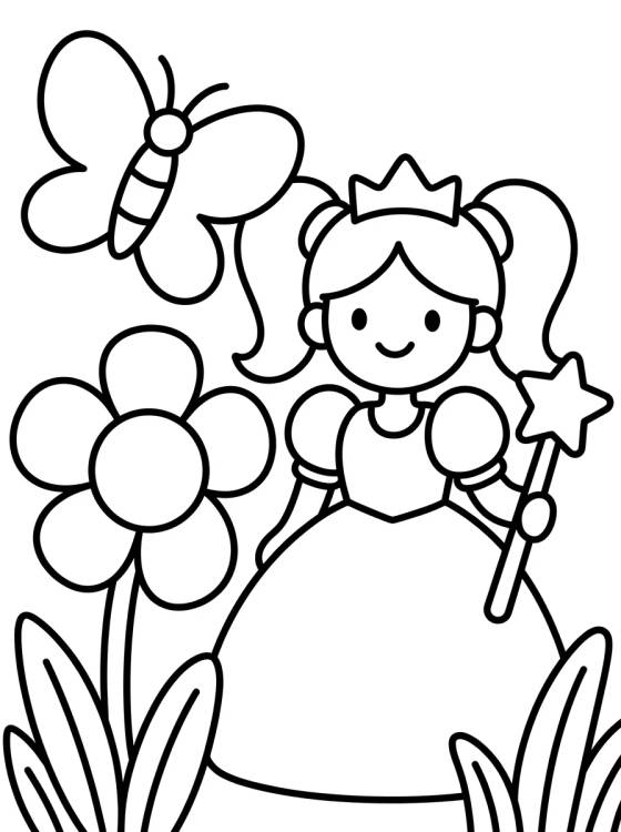 Desenho de Princesa en el Jardín de Flores para colorir e imprimir grátis