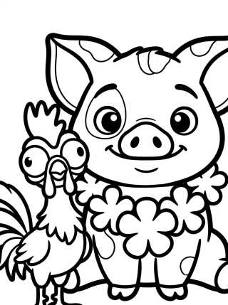 Desenho de Pua y Hei Hei con Collar de Flores para colorir e imprimir grátis
