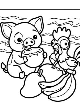 Coleção de desenhos para colorir: Pua y Hei Hei de Moana