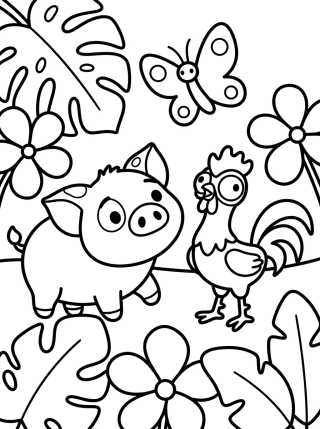 Desenho de Pua y Hei Hei en la Selva Tropical para colorir e imprimir grátis