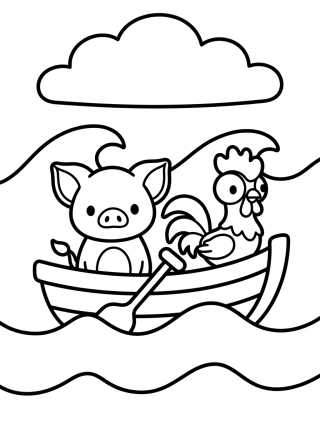 Desenho de Pua y Hei Hei Navegando en el Barco para colorir e imprimir grátis
