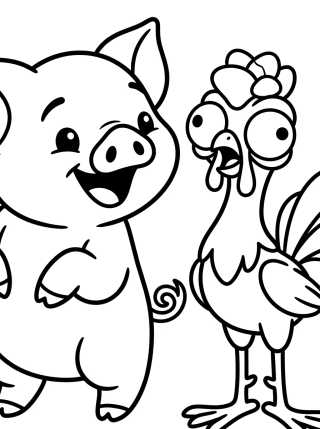 Desenho de Pua Riendo y Hei Hei Confuso para colorir e imprimir grátis