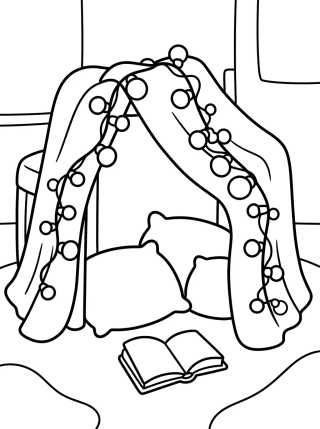 Desenho de Cabaña de Sábanas y Luces de Hadas para colorir e imprimir grátis