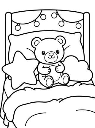 Desenho de Cama Acogedora con Osito para colorir e imprimir grátis