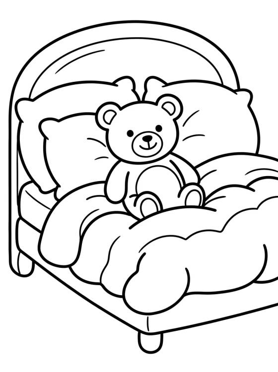 Desenho de Cama Acogedora con Osito de Peluche para colorir e imprimir grátis