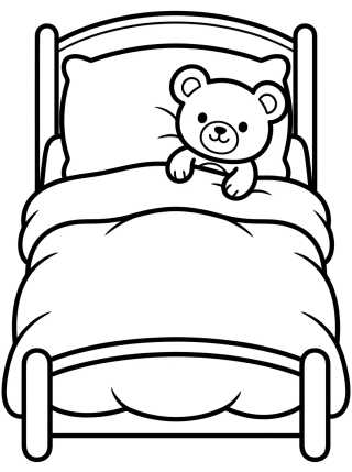 Desenho de Cama Tierna con Osito de Peluche para colorir e imprimir grátis