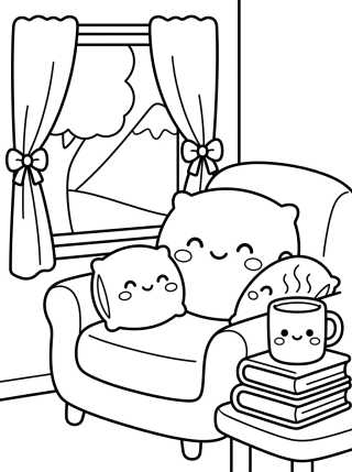 Desenho de Rincón de Lectura Acogedor para colorir e imprimir grátis