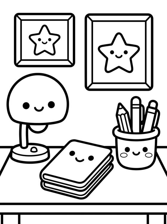 Desenho de Escritorio de Estudios Kawaii para colorir e imprimir grátis