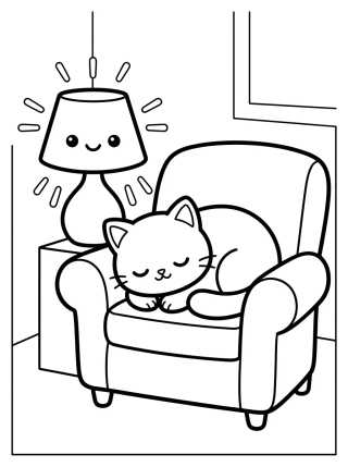 Desenho de Gatito Durmiendo en un Puf para colorir e imprimir grátis