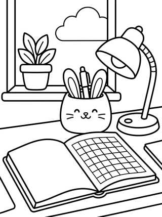 Desenho de Escritorio de Estudios Organizado y Lindo para colorir e imprimir grátis