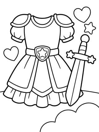Desenho de Vestido de Guerrera con Espada de Estrella para colorir e imprimir grátis