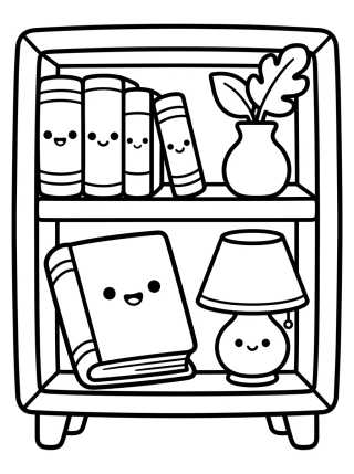 Desenho de Estante de Libros Kawaii para colorir e imprimir grátis