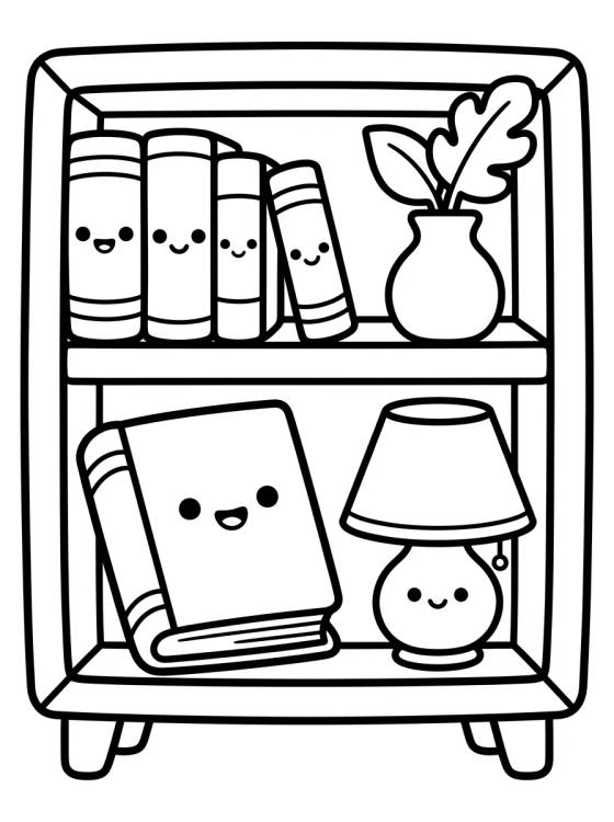 Estante de Libros Kawaii para colorir Desenho de Estante de Libros Kawaii para colorir e imprimir grátis