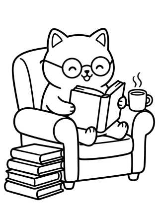 Desenho de Gatito Leyendo en el Sillón para colorir e imprimir grátis