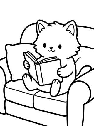 Desenho de Gatito Leyendo en el Sofá para colorir e imprimir grátis