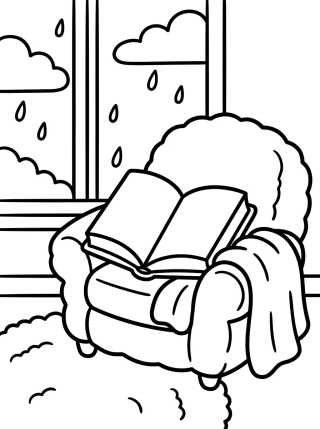 Desenho de Lectura en la Ventana en un Día de Lluvia para colorir e imprimir grátis