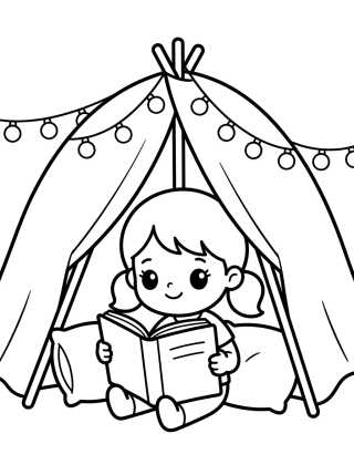 Desenho de Niña Leyendo en su Casita para colorir e imprimir grátis