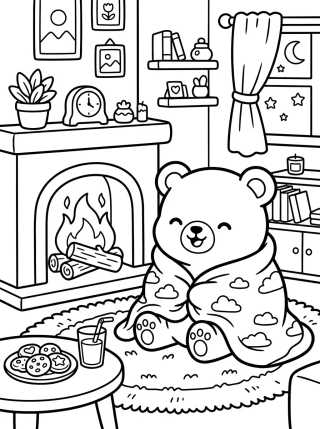 Desenho de Osito Acogedor junto a la Chimenea para colorir e imprimir grátis