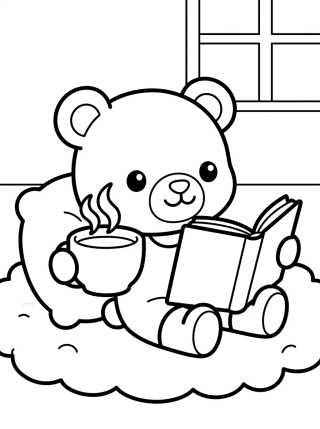 Desenho de Osito Tomando Té y Leyendo para colorir e imprimir grátis