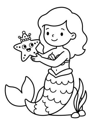 Desenho de Sirenita Jugando con Estrellas de Mar para colorir e imprimir grátis