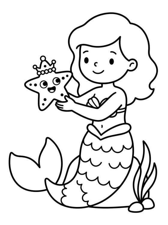 Desenho de Sirenita Jugando con Estrellas de Mar para colorir e imprimir grátis