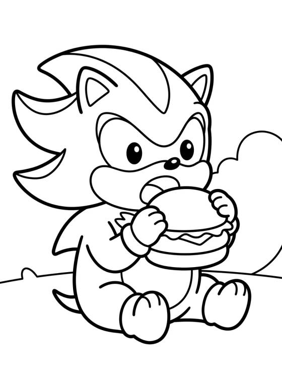 Desenho de Shadow Comiendo una Hamburguesa para colorir e imprimir grátis