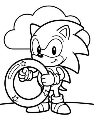 Desenho de Sonic con el anillo dorado para colorir e imprimir grátis
