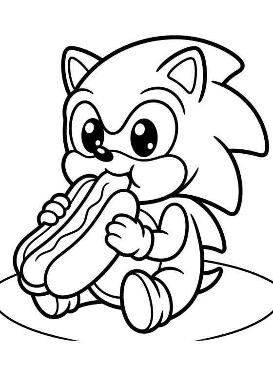 Desenho de Sonic Comiendo un Hot Dog para colorir e imprimir grátis