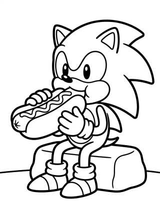 Desenho de Sonic Comiendo Hot Dog para colorir e imprimir grátis