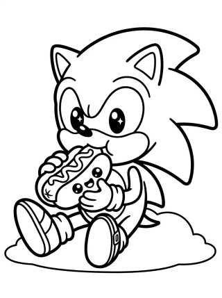 Desenho de Sonic comiendo un perro caliente para colorir e imprimir grátis