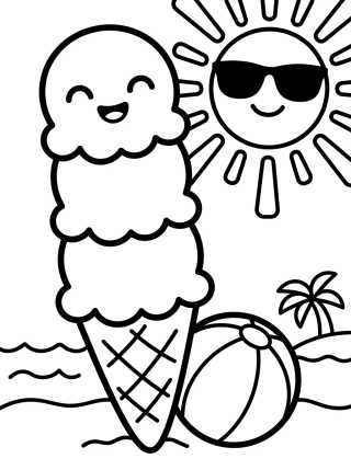 Desenho de Cucurucho de Helado Tierno de Verano para colorir e imprimir grátis