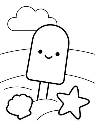 Desenho de Paleta Helada Tierna en la Playa para colorir e imprimir grátis