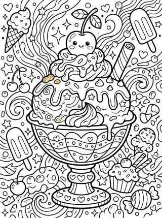 Desenho de Copa de Sundae Divertida con Cereza para colorir e imprimir grátis