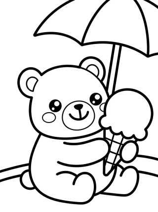 Desenho de Osito Comiendo Helado en Verano para colorir e imprimir grátis