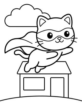 Desenho de Gatito Superhéroe Saltarín para colorir e imprimir grátis