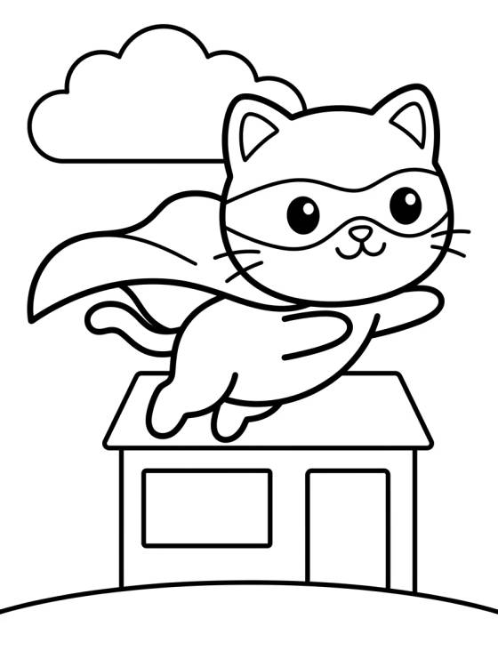 Desenho de Gatito Superhéroe Saltarín para colorir e imprimir grátis