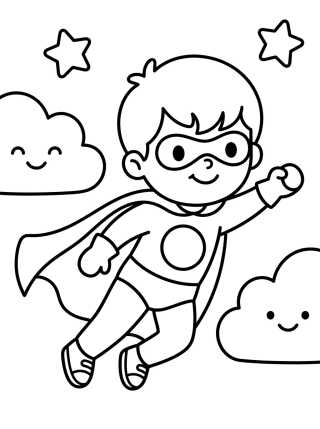 Desenho de Niño Superhéroe Volador para colorir e imprimir grátis