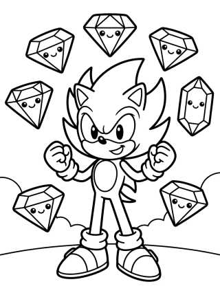 Desenho de Super Sonic con las Esmeraldas del Caos para colorir e imprimir grátis